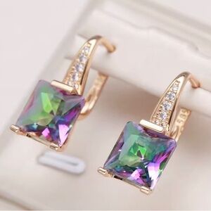 Mystic Topaz Square Crystal & 585/14k Rose Gold Drop Earrings